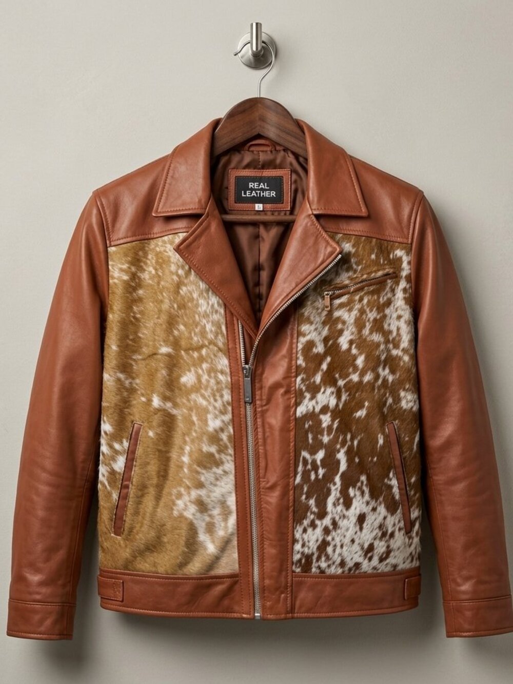 Real Cowhide Leather Jacket | Western Hair on Hide Handmade Leather Outerwear